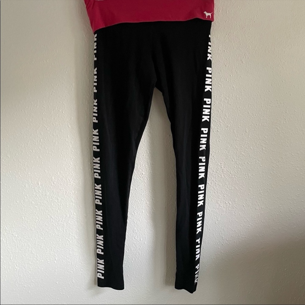 PINK Victoria’s Secret Black Leggings Pink Waistband Size XS